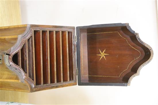 A George III mahogany slope front knife box, height 38cm